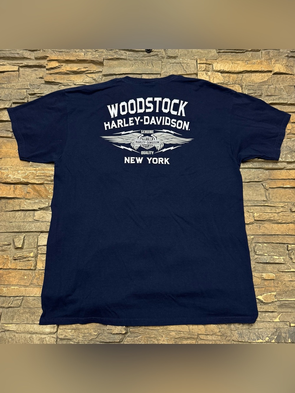 Vintage Harley Davidson T Shirt Men XL Blue Woodstock New York Motorcycle USA